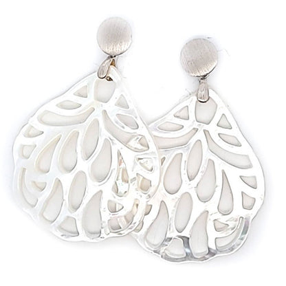 Ohrpendler Perlmutt Blatt groß, weiß  - 2