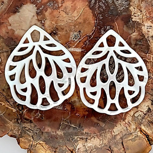 Ohrpendler Perlmutt Blatt groß, weiß  - 3