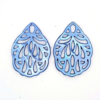 Ohrpendler Perlmutt Blatt klein, blau  - 2