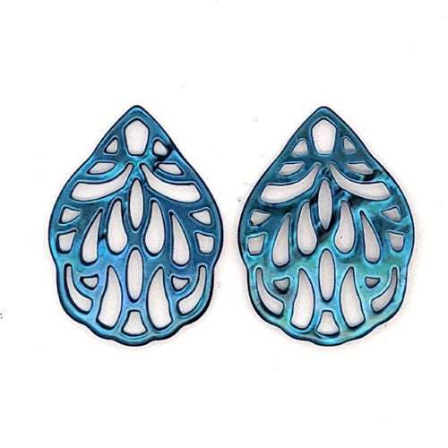 Ohrpendler Perlmutt Blatt klein, petrol  - 3