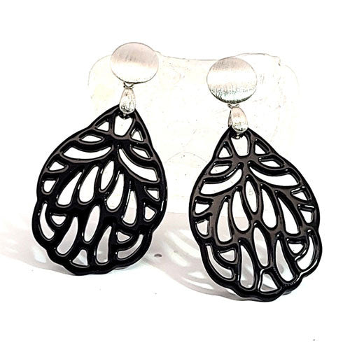 Ohrpendler Perlmutt Blatt klein, schwarz  - 1