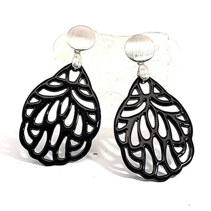 Ohrpendler Perlmutt Blatt klein, schwarz  - 1