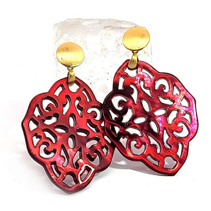 Ohrpendler Perlmutt Ornamental, burgunderrot  - 1