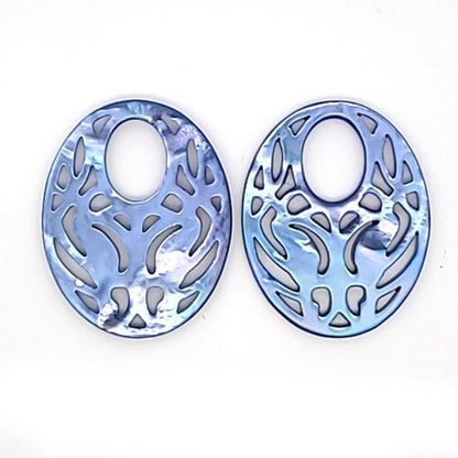 Ohrpendler Perlmutt Oval, blau  - 2