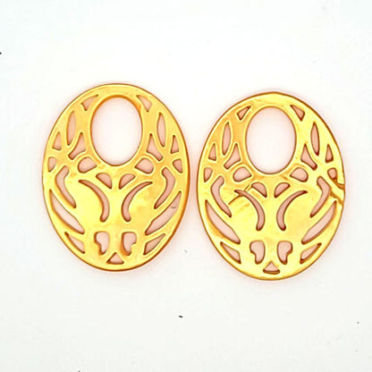 Ohrpendler Perlmutt Oval, dunkelgelb  - 2