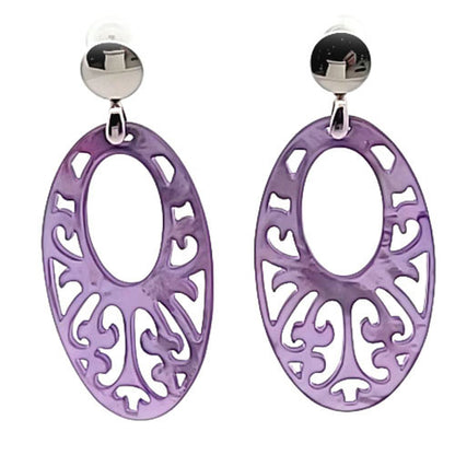 Ohrpendler Perlmutt Oval groß, lila  - 2
