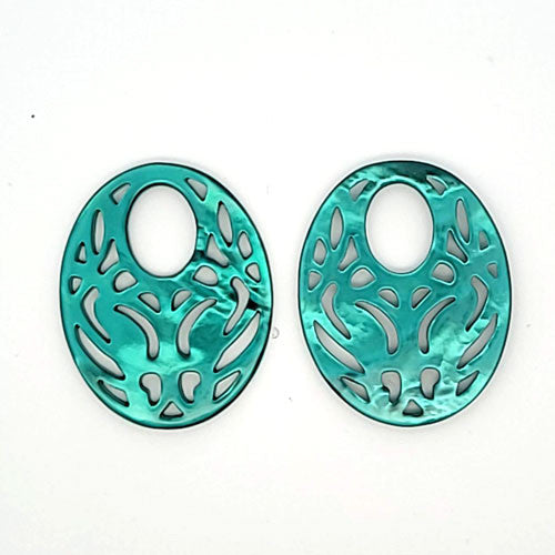 Ohrpendler Perlmutt Oval, petrol  - 3