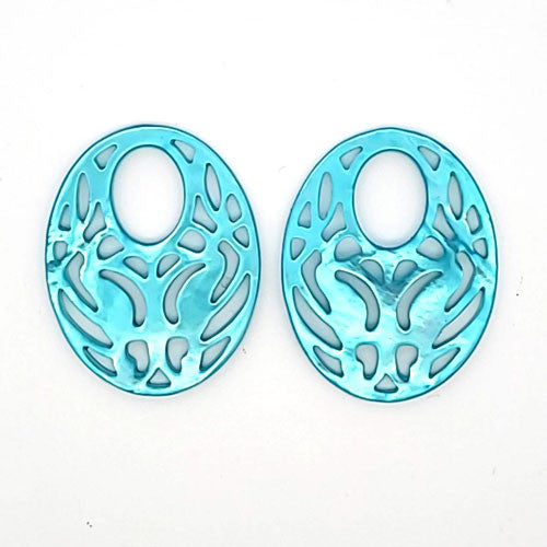 Ohrpendler Perlmutt Oval, türkisblau  - 2