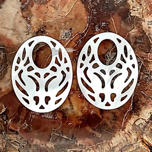 Ohrpendler Perlmutt Oval, weiß  - 3