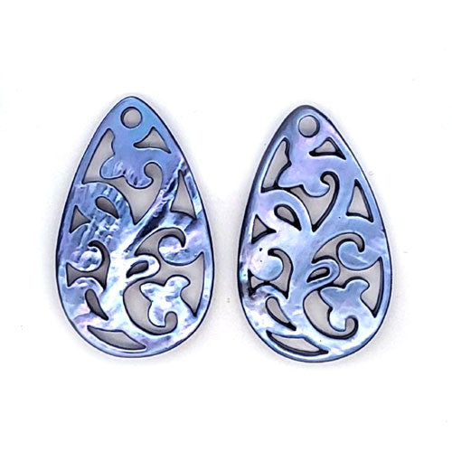 Ohrpendler Perlmutt Tropfen, blau  - 4