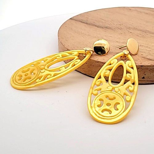 Ohrpendler Perlmutt Tropfen lang, gelb  - 3