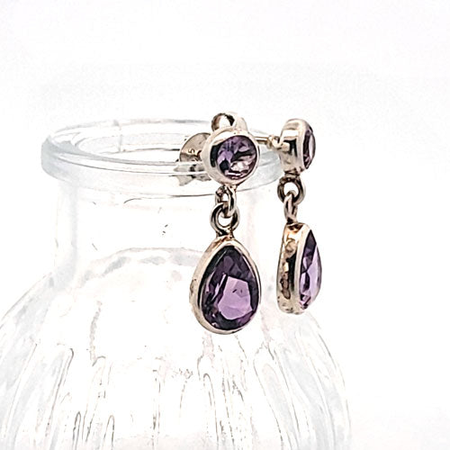 Amethyst faceted earrings in silver