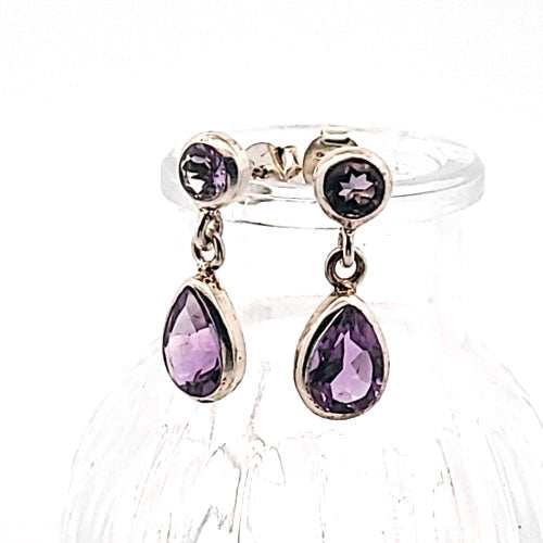 Amethyst faceted earrings in silver