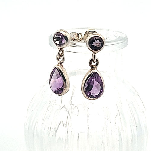 Amethyst faceted earrings in silver