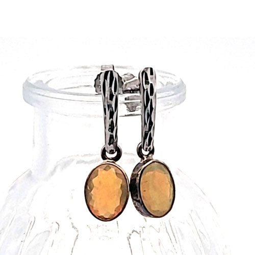 Earrings precious opal faceted with silver rhodium-plated plug