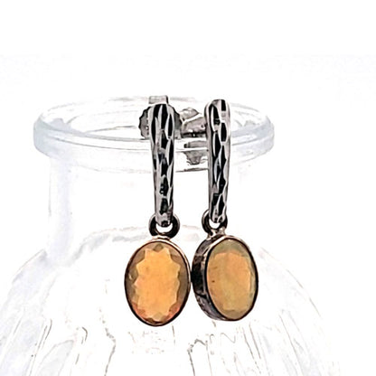 Earrings precious opal faceted with silver rhodium-plated plug