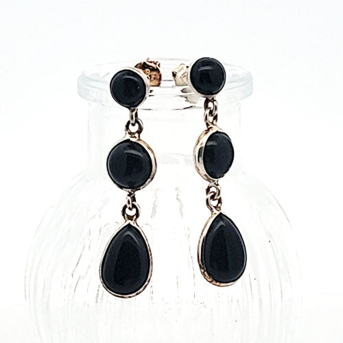 Earrings Onyx Triple in silver