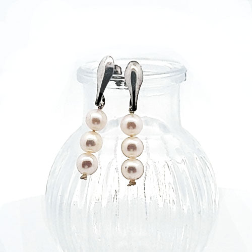 Earrings pearl white with silver rhodium-plated plug