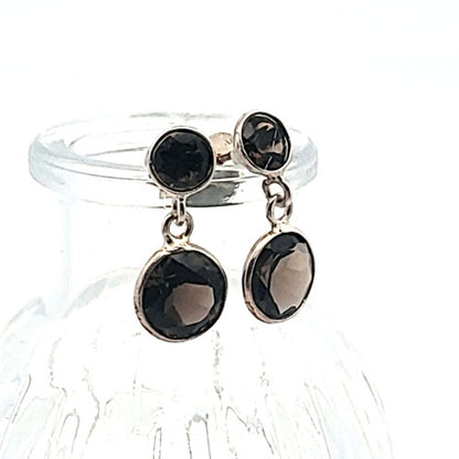 Smoky quartz faceted earrings in silver