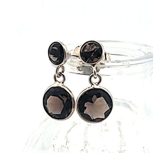 Smoky quartz faceted earrings in silver