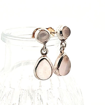 Rose quartz earrings in silver