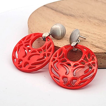 Ohrringe Perlmutt rot Steindesign - 2