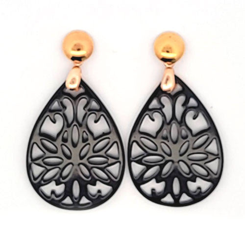 Ohrringe Perlmutt schwarz Steindesign - 1