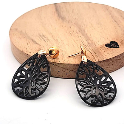 Ohrringe Perlmutt schwarz Steindesign - 3