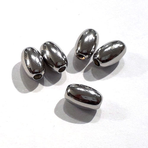 Olive 4 x 7 mm, 6 Stück, Silber rhodiniert