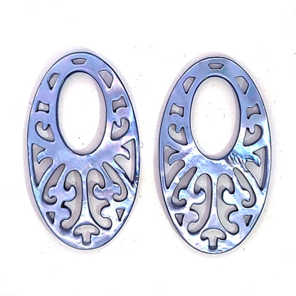 Mother of Pearl Oval Large Blue Dangle Earrings