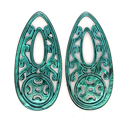 Mother of Pearl Drop Earrings Long, Emerald Green