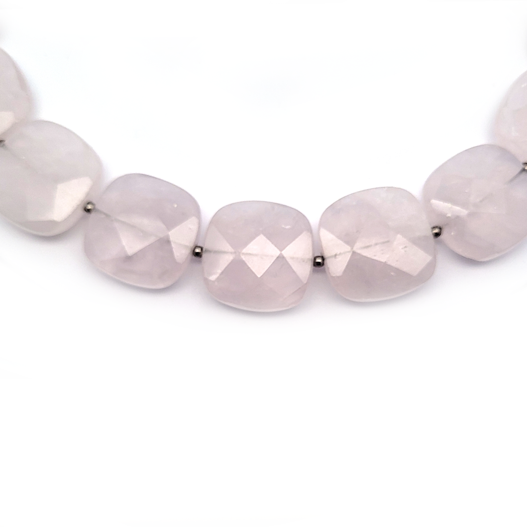 Rosenquarz Collier Square facettiert - 925 Silber rhodiniert by Steindesign