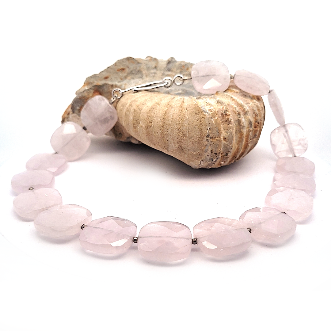 Rosenquarz Collier Square facettiert - 925 Silber rhodiniert by Steindesign