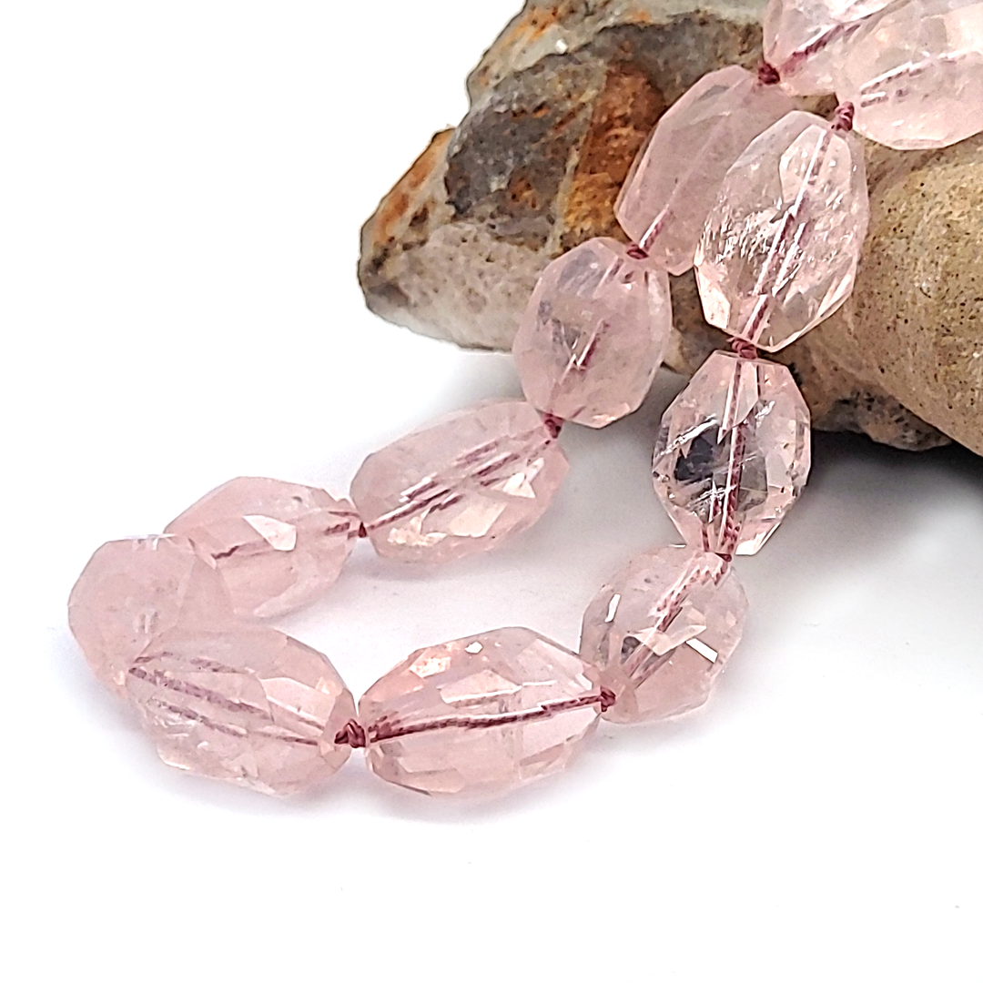 Rosenquarz Kette Tumble facettiert - 925 Silber rhodiniert matt by Steindesign