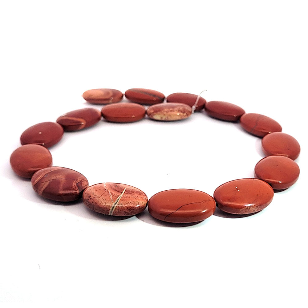 Red jasper, strand oval flat 25 x 20 mm