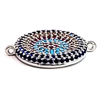 Rundes Silberelement rhodiniert mit Zirkonia und Glassteinen  - 1