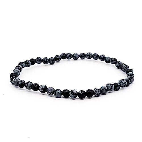 Schneeflockenobsidian Kugelarmband 4 mm facettiert  - 1
