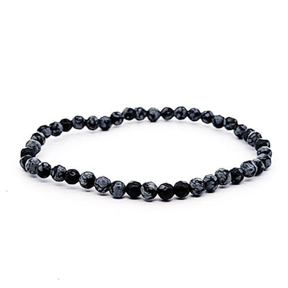Schneeflockenobsidian Kugelarmband 4 mm facettiert  - 1