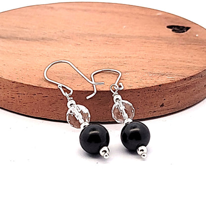 Ohrringe Schungit (Shungit) und Bergkristall by Steindesign