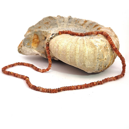 Sunstone button necklace, 4 mm faceted 