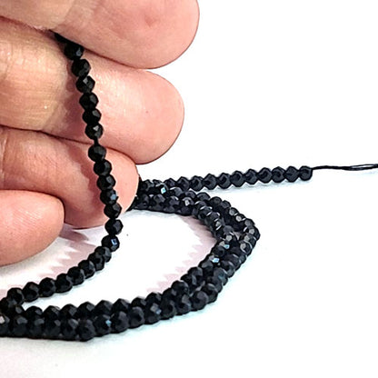 Black spinel, 3 mm faceted bead strand