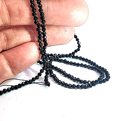 Black spinel, 2 mm faceted bead strand