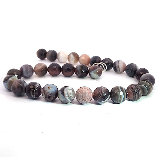 Botswana agate, 14 mm faceted bead strand