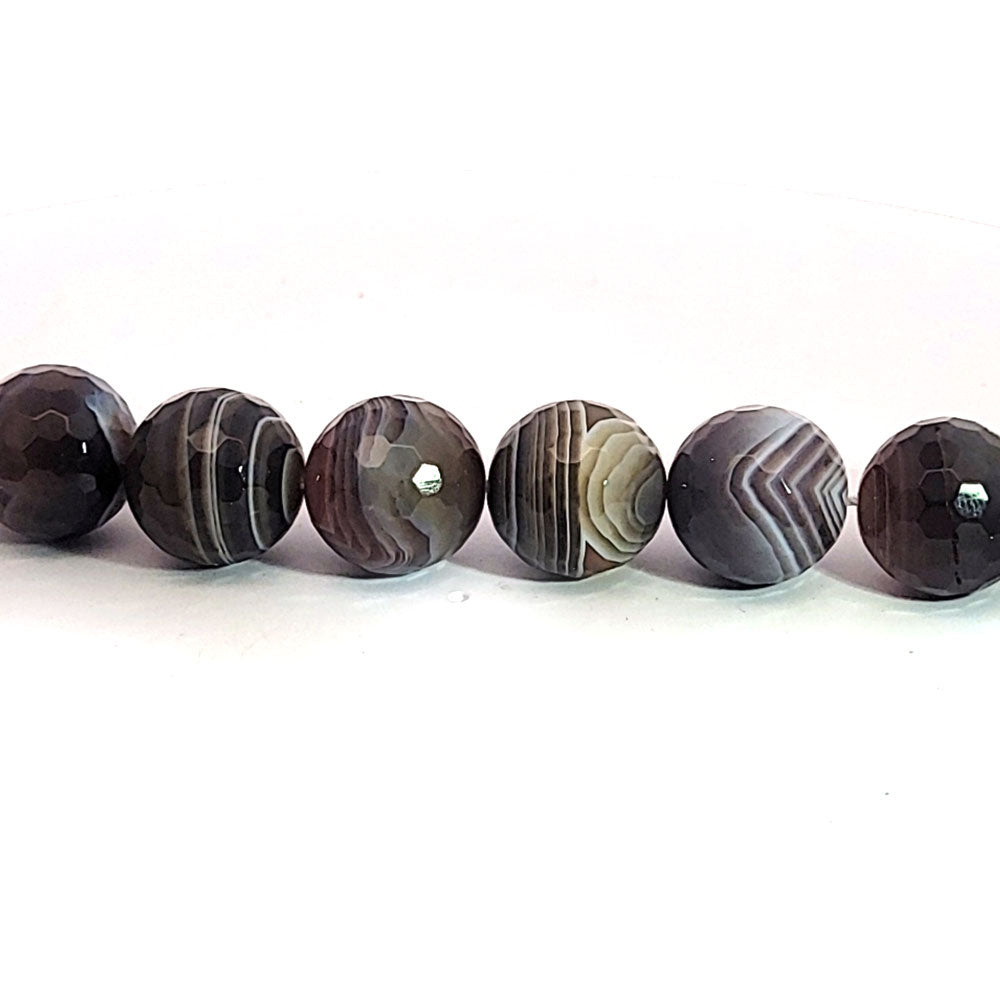 Botswana agate, 14 mm faceted bead strand