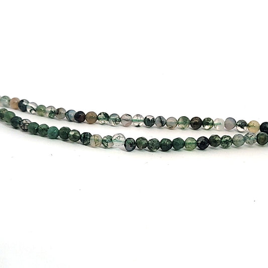 Moss agate, 4 mm faceted spherical strand