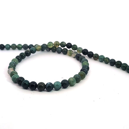 Moss agate, 6 mm bead strand