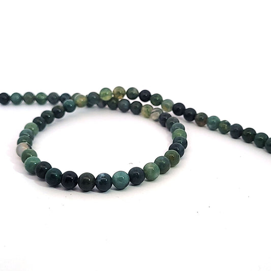 Moss agate, 6 mm bead strand
