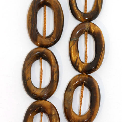 Tigerauge, Strang oval mit Loch 15 x 22mm  - 1
