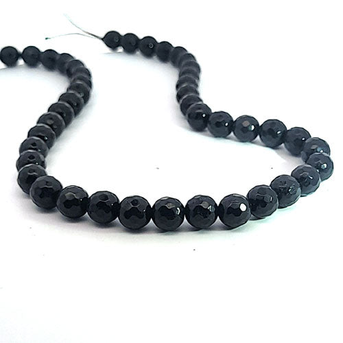 Black tourmaline (Schorl), 8 mm faceted bead strand