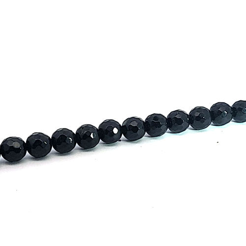Black tourmaline (Schorl), 8 mm faceted bead strand